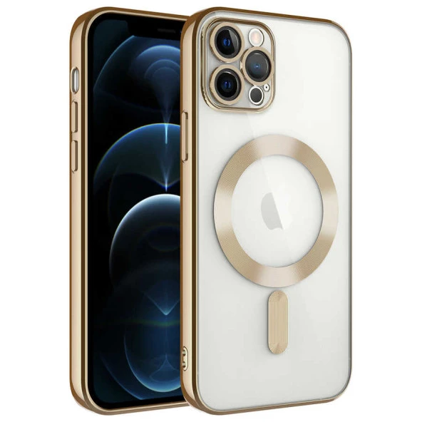 Apple iPhone 13 Pro Max Kılıf Kamera Korumalı Magsafe Wireless Şarj Özellikli Zore Demre Kapak  Gold