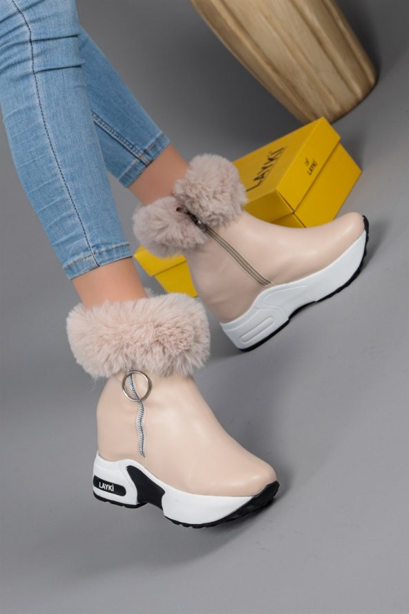 Susana Bej Renkli Kadın Tüylü Kışlık Bot