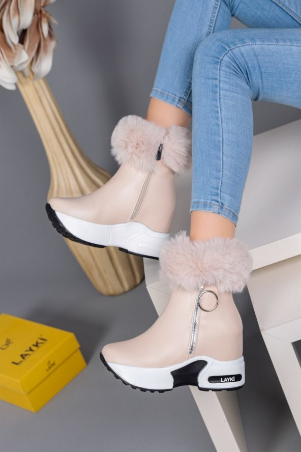 Susana Bej Renkli Kadın Tüylü Kışlık Bot - 5