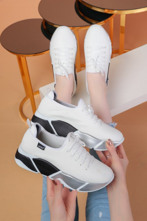 Popi Beyaz Siyah Renkli Bayan Spor Ayakkabı - 2