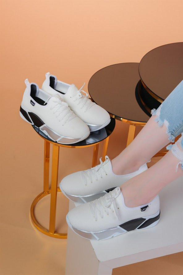 Popi Beyaz Siyah Renkli Bayan Spor Ayakkabı - 3