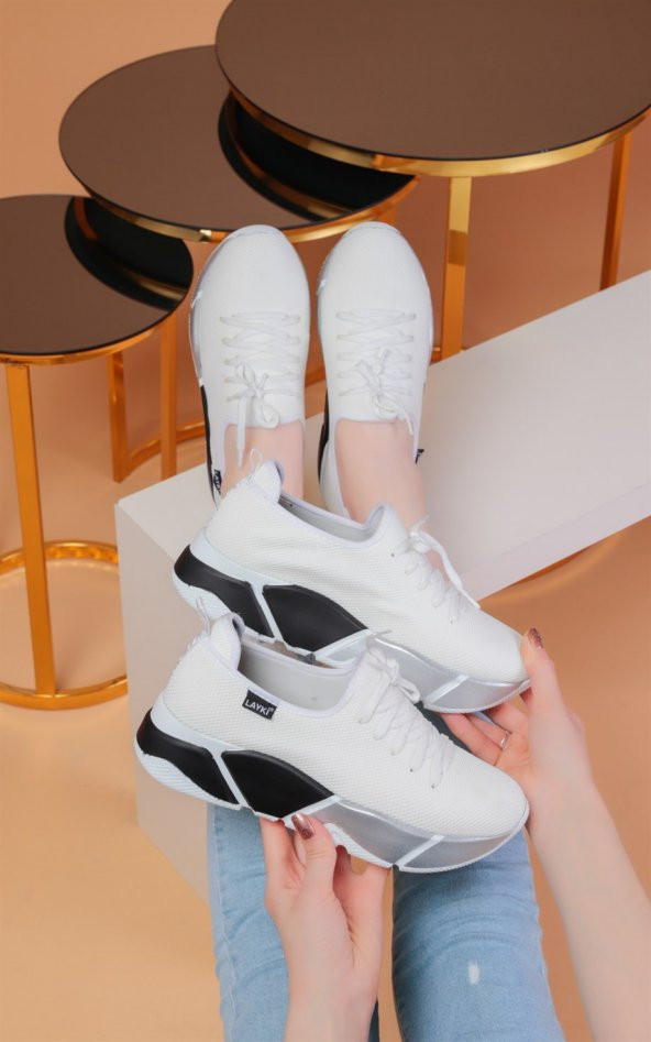 Popi Beyaz Siyah Renkli Bayan Spor Ayakkabı - 4