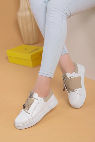 Alvaro Beyaz Bej Renkli Sneaker - 2