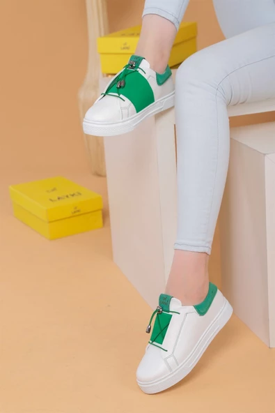 Alvaro Beyaz Yeşil Renkli  Sneaker - 4