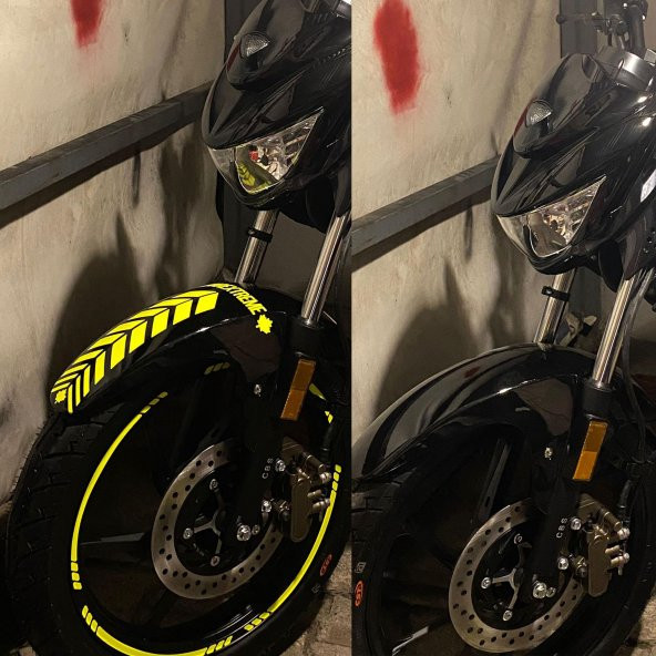 Moto Rider 4lü Sticker Seti Floresan Sarı İç Dış Jant Şeridi Kask ve Çamurluk Çınar Extreme - 7