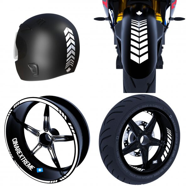 Moto Rider 4lü Sticker Seti Süt Beyaz İç Dış Jant Şeridi Kask ve Çamurluk Çınar Extreme