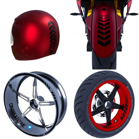 Moto Rider 4lü Sticker Seti Jet Siyah İç Dış Jant Şeridi Kask ve Çamurluk Çınar Extreme