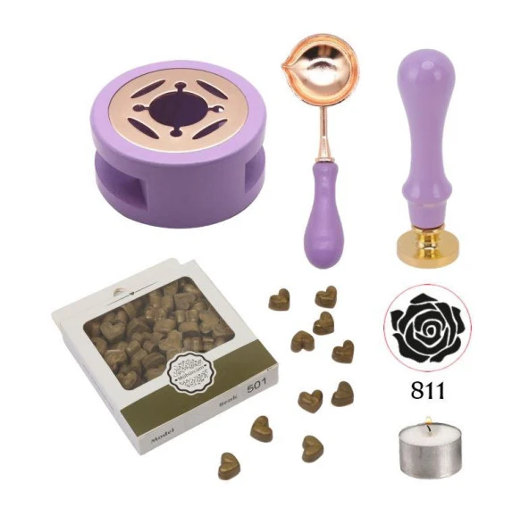 Davetiye Mum Mühürü Uygulama Seti Lavanta Renk 811 Gül Desen ürün görseli