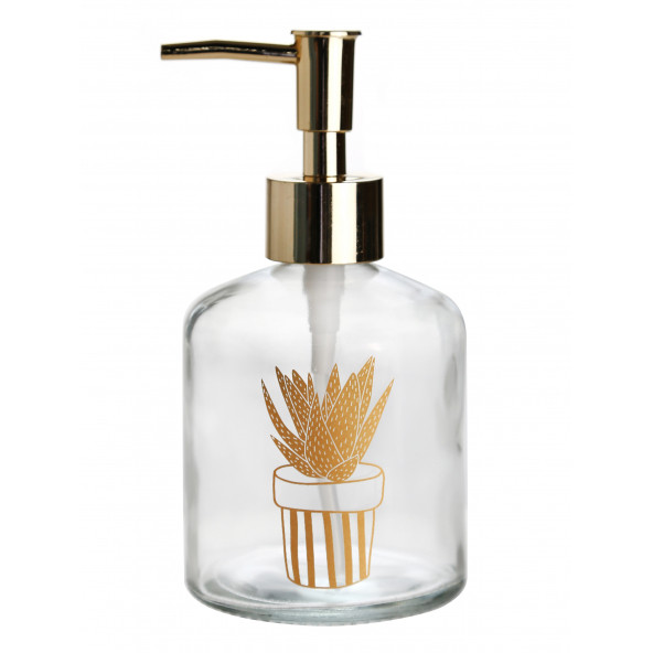 KTBD0111-PC CAM SIVI SABUNLUK ALTIN İŞLEMELİ,KAKTÜS 1 DESEN 300ML 7,6X15,5CM