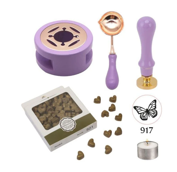 Davetiye Mum Mühürü Uygulama Seti Lavanta Renk 917 Kelebek ürün görseli