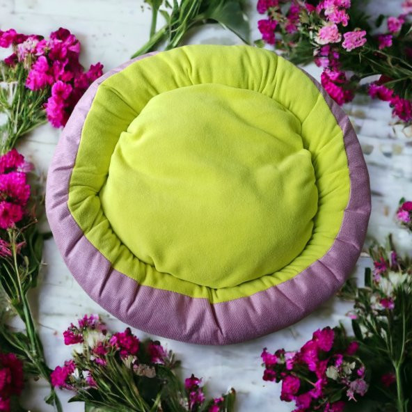 Girist Pet Kedi ve Köpek Yatağı Mor ve Yeşil Simit Yatak 50x50 cm - Resim 3