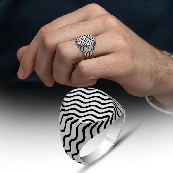 Dalga Desenli Taşsız 925 Gümüş Erkek Yüzük