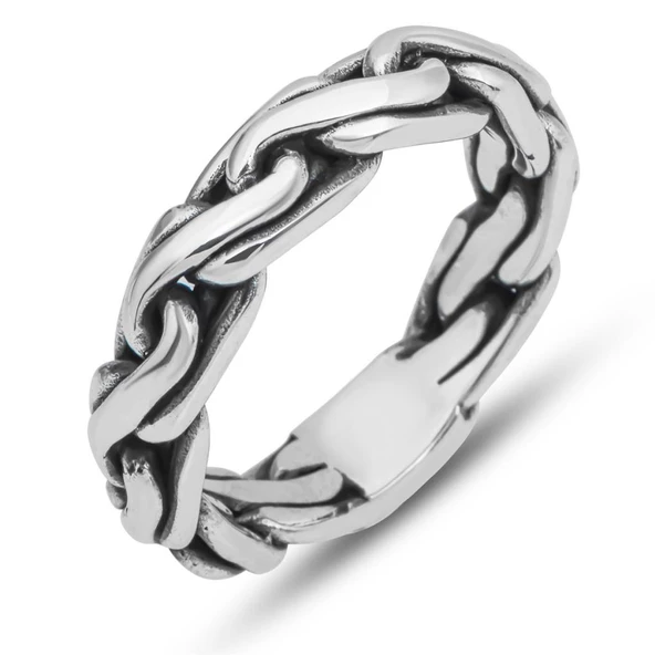 Örgü Hasır Desenli 925 Gümüş Erkek Yüzük - 2