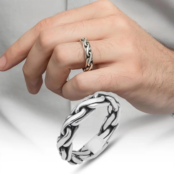 Örgü Hasır Desenli 925 Gümüş Erkek Yüzük