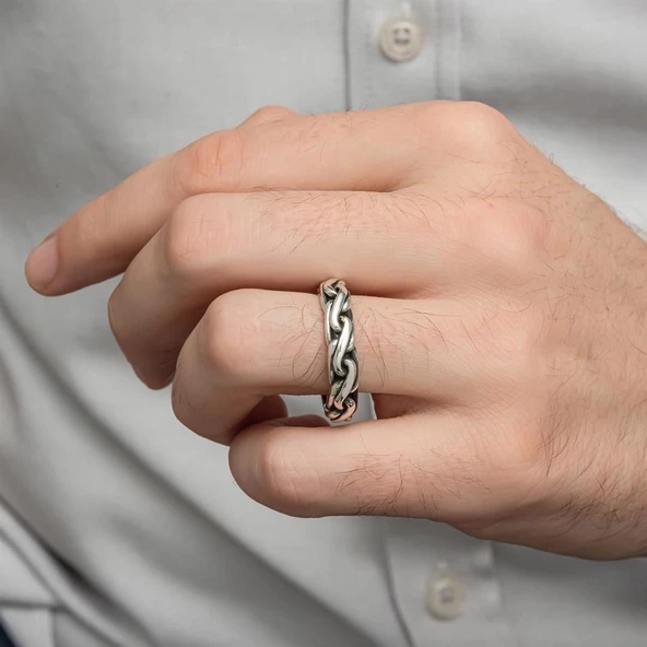 Örgü Hasır Desenli 925 Gümüş Erkek Yüzük - 7