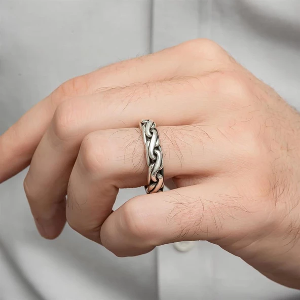 Örgü Hasır Desenli 925 Gümüş Erkek Yüzük - 3