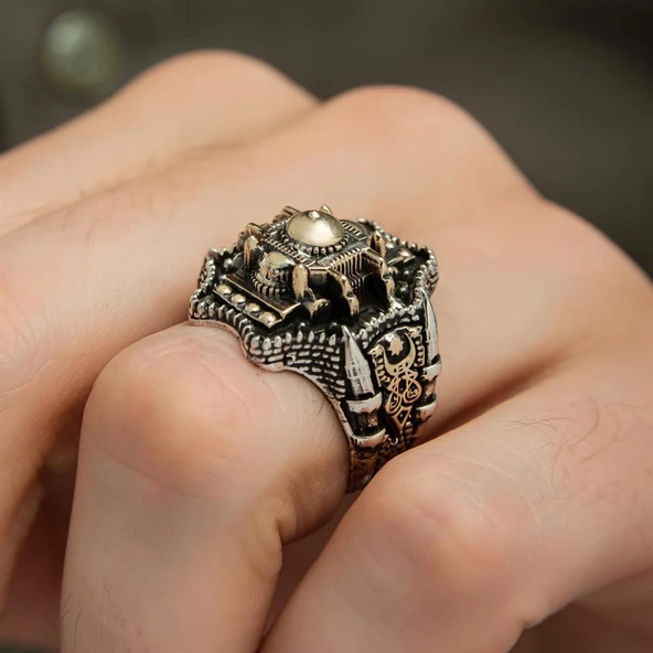 Ayasofya Cami Kebir Motifli 925 Gümüş Erkek Yüzük - Resim 5