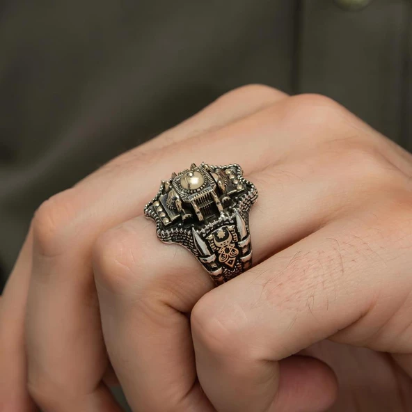 Ayasofya Cami Kebir Motifli 925 Gümüş Erkek Yüzük - Resim 6