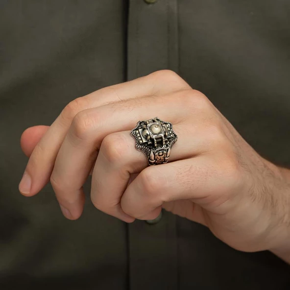 Ayasofya Cami Kebir Motifli 925 Gümüş Erkek Yüzük - Resim 10