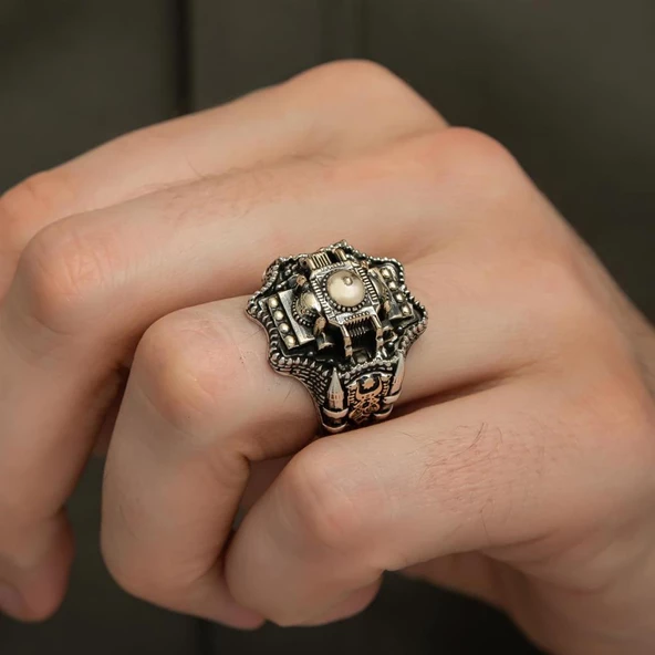 Ayasofya Cami Kebir Motifli 925 Gümüş Erkek Yüzük - Resim 4