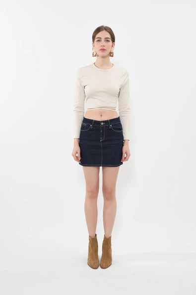 Kadın Lacivert Jean Etek - 6