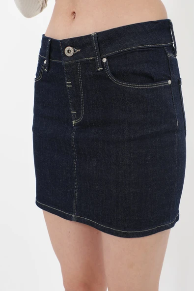 Kadın Lacivert Jean Etek - 8