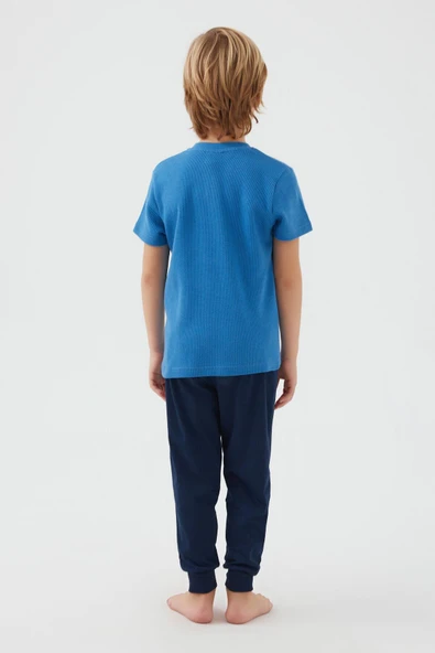Roly Poly 3045 Garson Dotted Mavi Erkek Çocuk Kısa Kol Pijama Takım - Resim 6