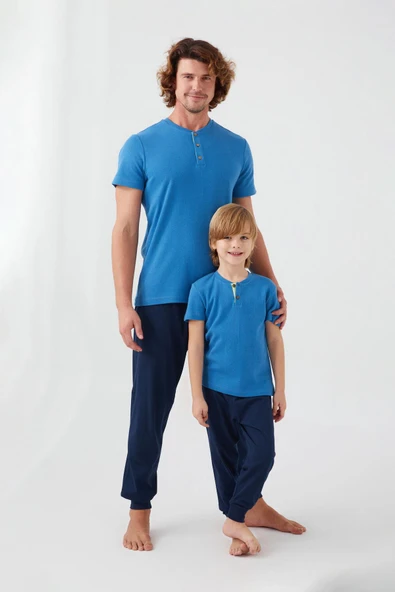 Roly Poly 3045 Garson Dotted Mavi Erkek Çocuk Kısa Kol Pijama Takım - Resim 2