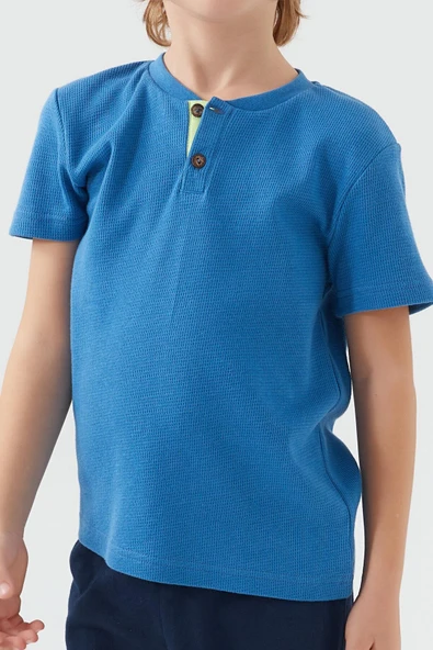 Roly Poly 3045 Garson Dotted Mavi Erkek Çocuk Kısa Kol Pijama Takım - Resim 5