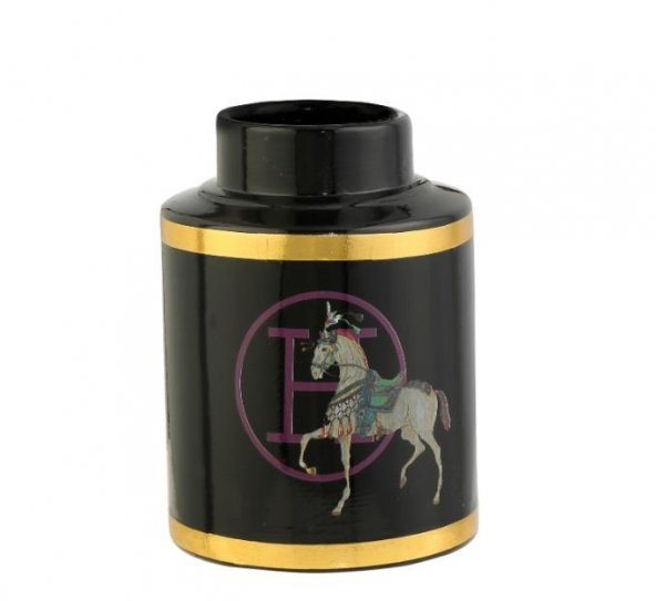 Crearthome Atlı Hermes Siyah Gold Dekoratif Küp Küçük Boy 12x12x17 cm AK.WLT0704