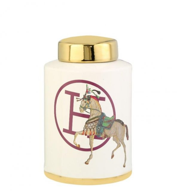 Crearthome Atlı Hermes Beyaz Gold Dekoratif Küp Küçük Boy 17x17x33 cm AK.WLT0702