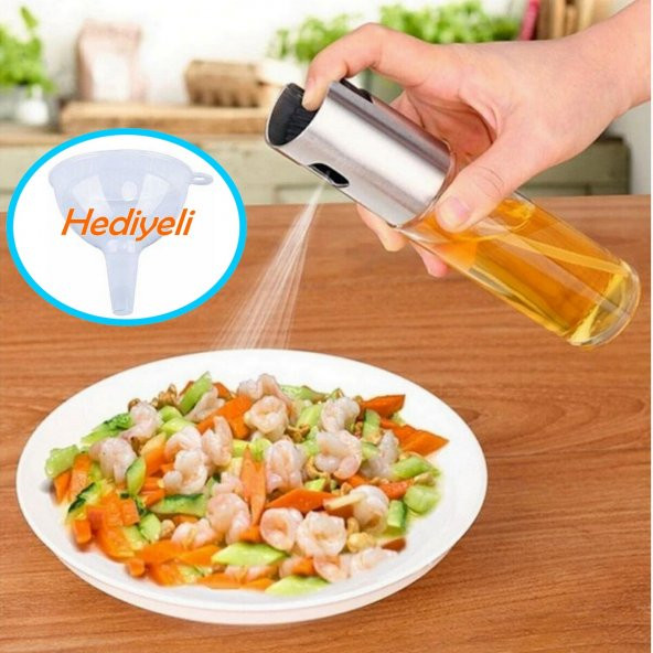 Sprey Yağdanlık HUNİ HEDİYELİ Sprey Cam Şişe Zeytinyağı, Sirke, Yağ Püskürtücü Yağdanlık 100 Ml - 2