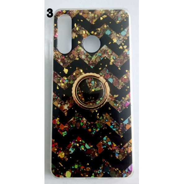 Huawei P30 Lite Yüzüklü Simli Lüks Kılıf - 3