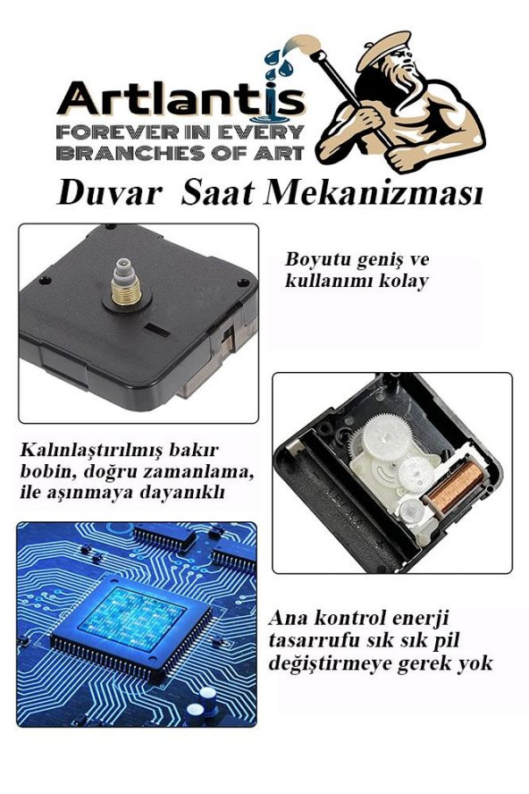 Duvar Saat Mekanizması 1 Adet 10 mm Şaft Sessiz Saat Motoru Akrep Yelkovan Okul Deney Saat Yapım - 4
