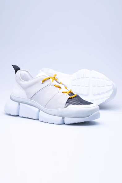 Kalın Taban Üstten Sarı Bağcıklı File Detaylı Erkek Casual Ayakkabı - 2