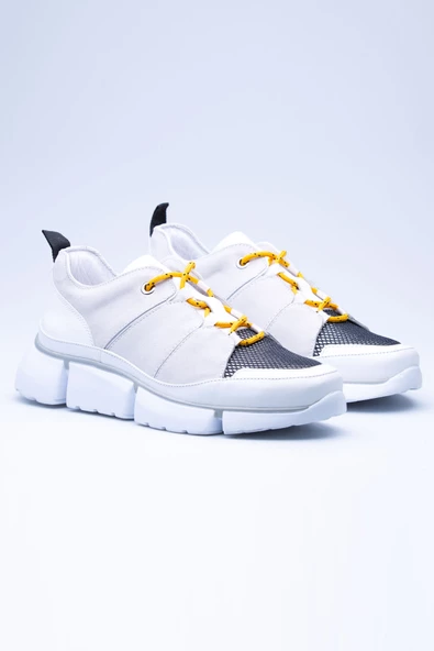 Kalın Taban Üstten Sarı Bağcıklı File Detaylı Erkek Casual Ayakkabı - 3