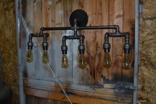 6'lı Borulardan Duvar Lambası Hediyelik Duvar apliği Vintage - 3
