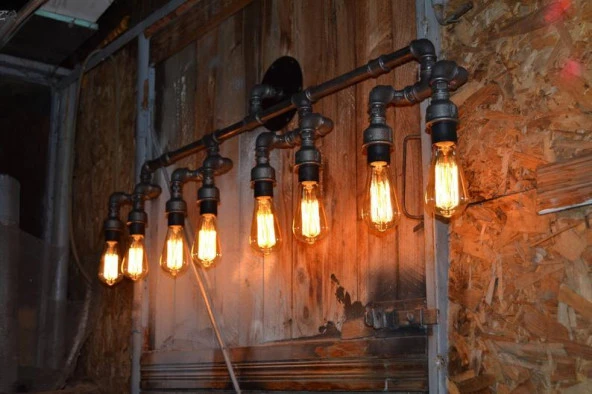 6'lı Borulardan Duvar Lambası Hediyelik Duvar apliği Vintage - 4