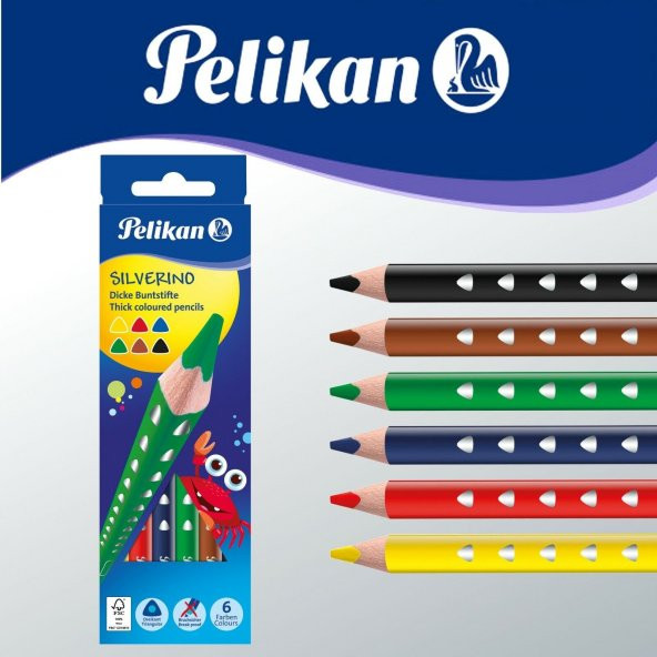 Pelikan Silverino Jumbo Üçgen Kuru Boya Kalemi 6lı Kutu ürün görseli 1