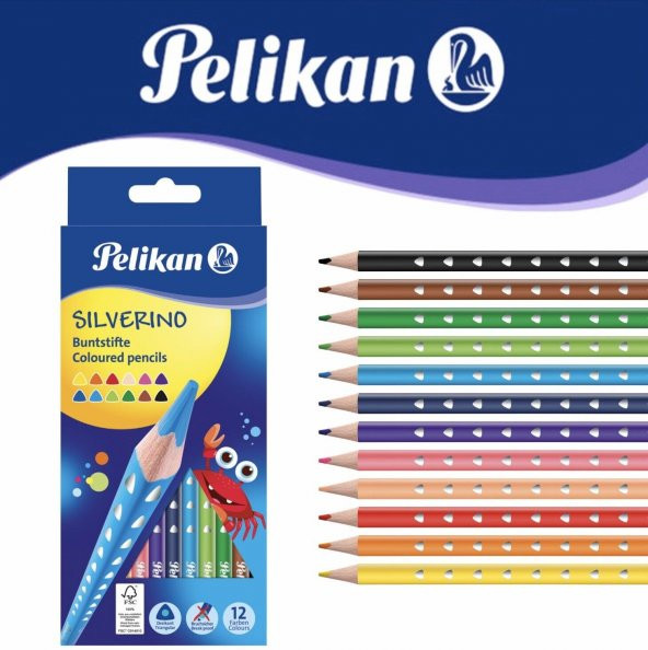 Pelikan Silverino Üçgen Kuru Boya Kalemi 12li Kutu