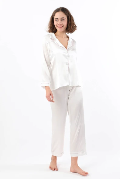 Pierre Cardin Kadın Biyeli Saten Pijama Takımı - 11