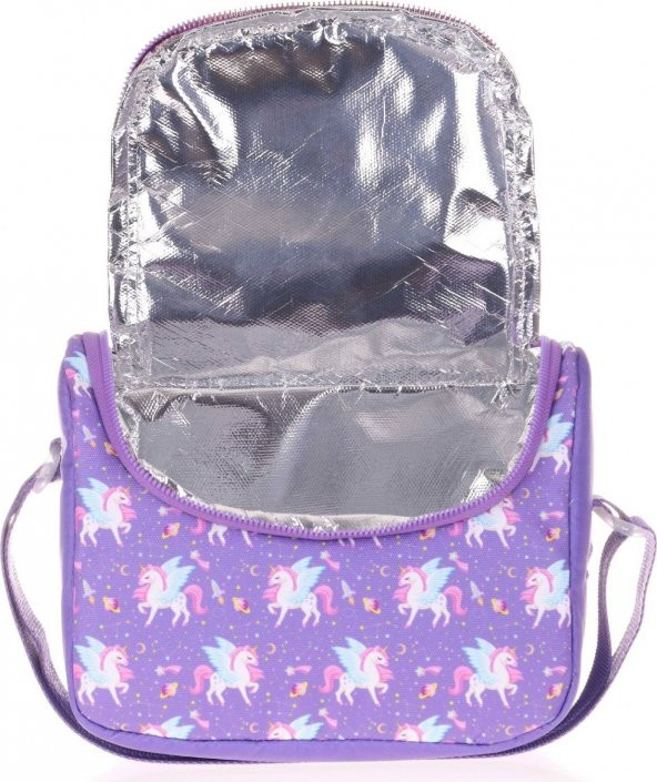 Kaukko Kids&love Kız Çocuk Beslenme Çantası - Mor Unicorn - Thermo Astarlı - 2