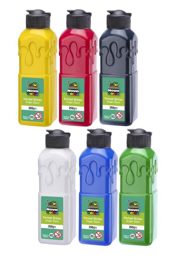 Parmak Boyası 250 Gr 6 Adet Çocuklar İçin Yıkanabilir Parrmak Boya Okul Hobi Kreş Etkinlik Kırmızı Sarı Mavi Yeşil