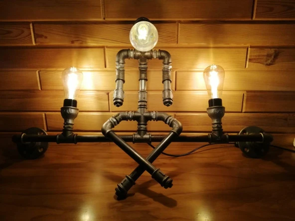 3 Başlıklı Vintage el yapımı endüstriyel Aplik, Rustik Robot Duvar Apliği Cafe Villa  Retro Avize - 2