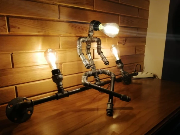 3 Başlıklı Vintage el yapımı endüstriyel Aplik, Rustik Robot Duvar Apliği Cafe Villa  Retro Avize - 5