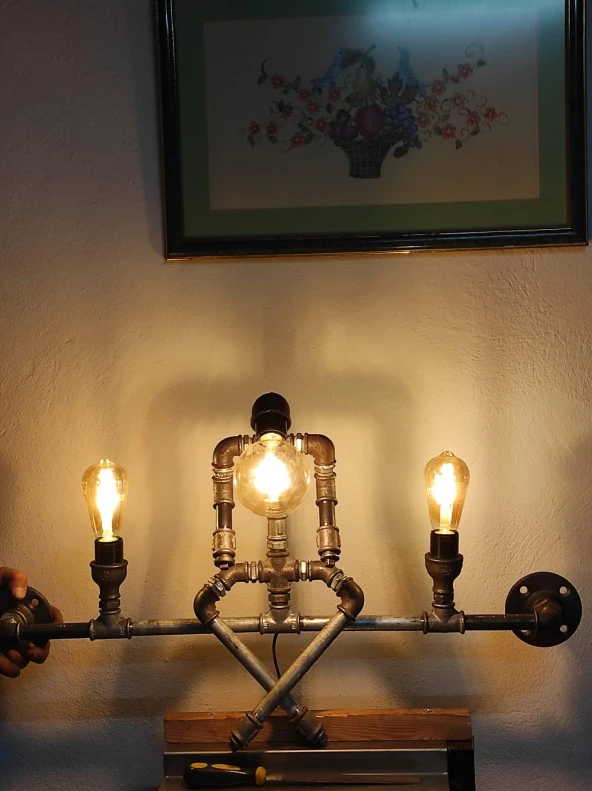 3 Başlıklı Vintage el yapımı endüstriyel Aplik, Rustik Robot Duvar Apliği Cafe Villa  Retro Avize - 6