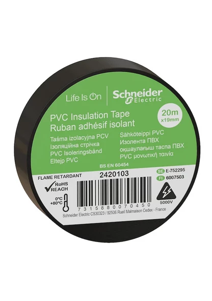 Schneider İzole Siyah Pvc İzolasyon Bandı 20Mtx19Mm 8 Adet Orjinal Ürün