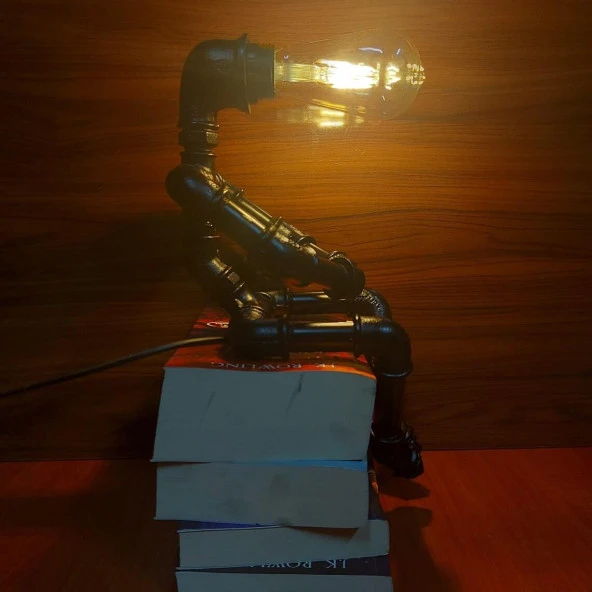 Robot Tasarım Retro Masa Lambası Rustik Endestriyel Tasarım Başucu Lambası Kitap Okuma Lambası - 3