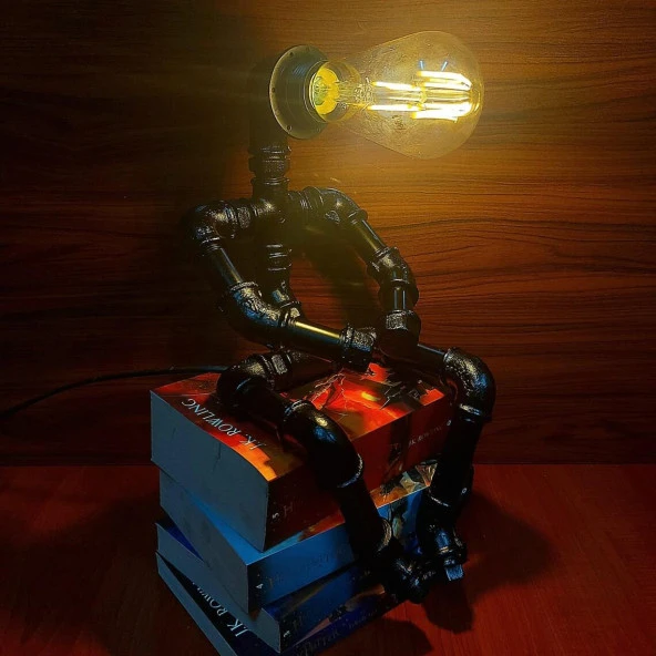 Robot Tasarım Retro Masa Lambası Rustik Endestriyel Tasarım Başucu Lambası Kitap Okuma Lambası - 5