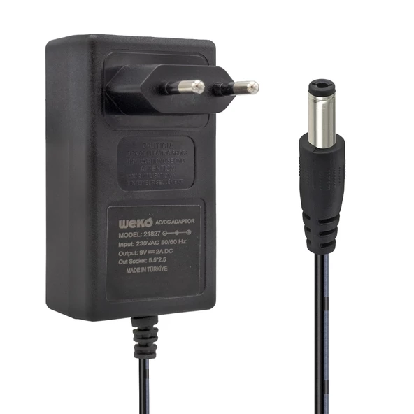 Ayt Weko 9 Volt 2 Amper Priz Tipi Plastik Kasa Adaptör 5.5mm x 2.5mm Uç Kutusuz Yerli Üretim - 3